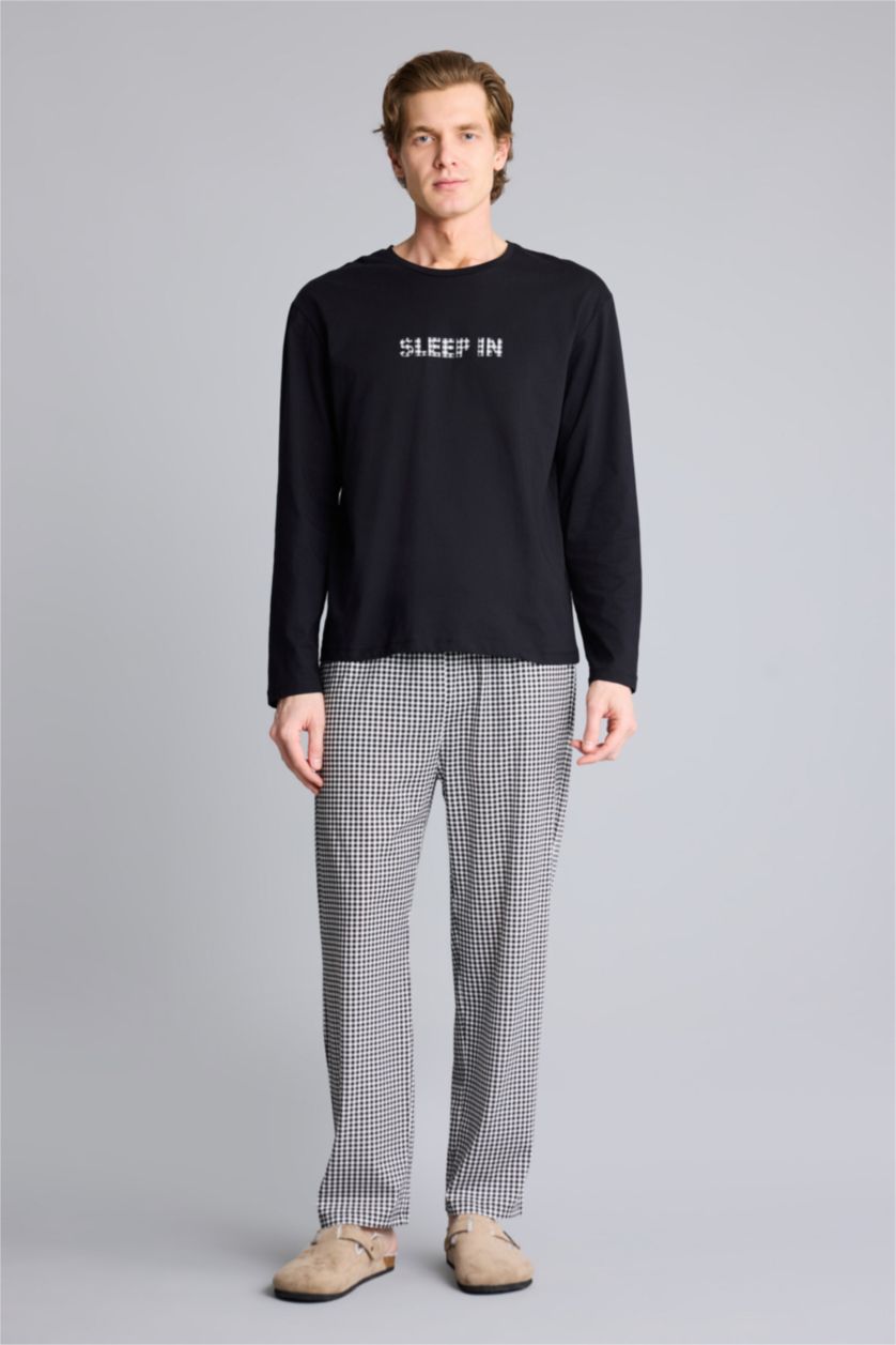 رجال أسود سيت قصة عادية ردن طويل - قطعتين