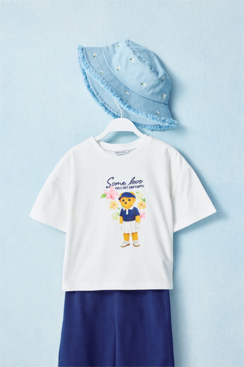 Kız Bebek Beyaz Regular Fıt Baskılı Tişört Kız Bebek