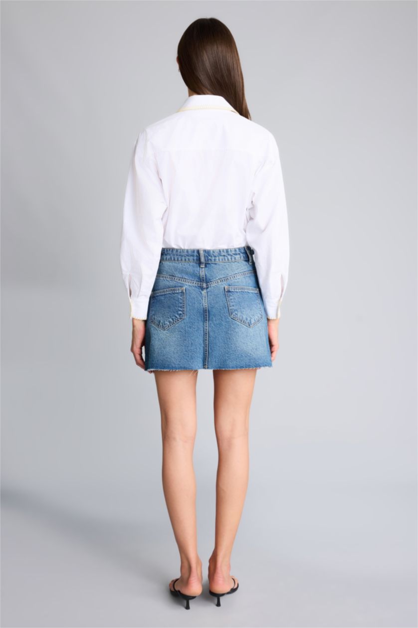 Kadın Mavi Afra x Defacto Regular Fıt Jean Mini Etek