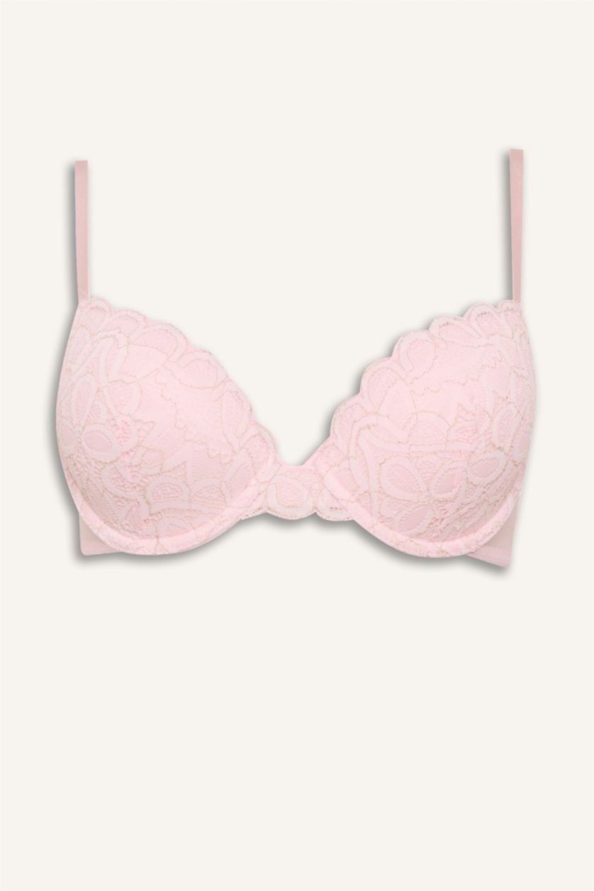 Kadın Açık Pembe Dantel Kaplı Pedli Balenli Bra