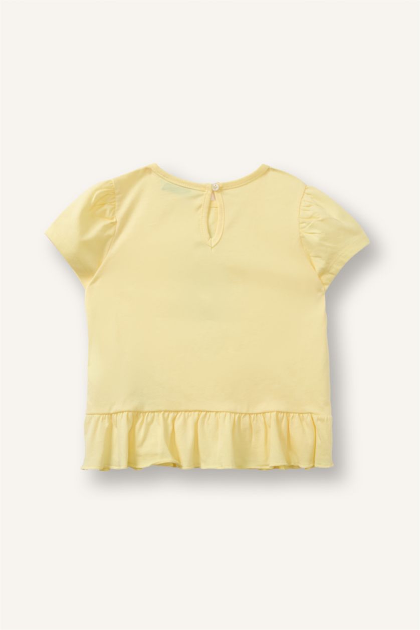 Baby Girl Yellow تيشيرت بيبي بناتي قصة عادية وطبعة دب