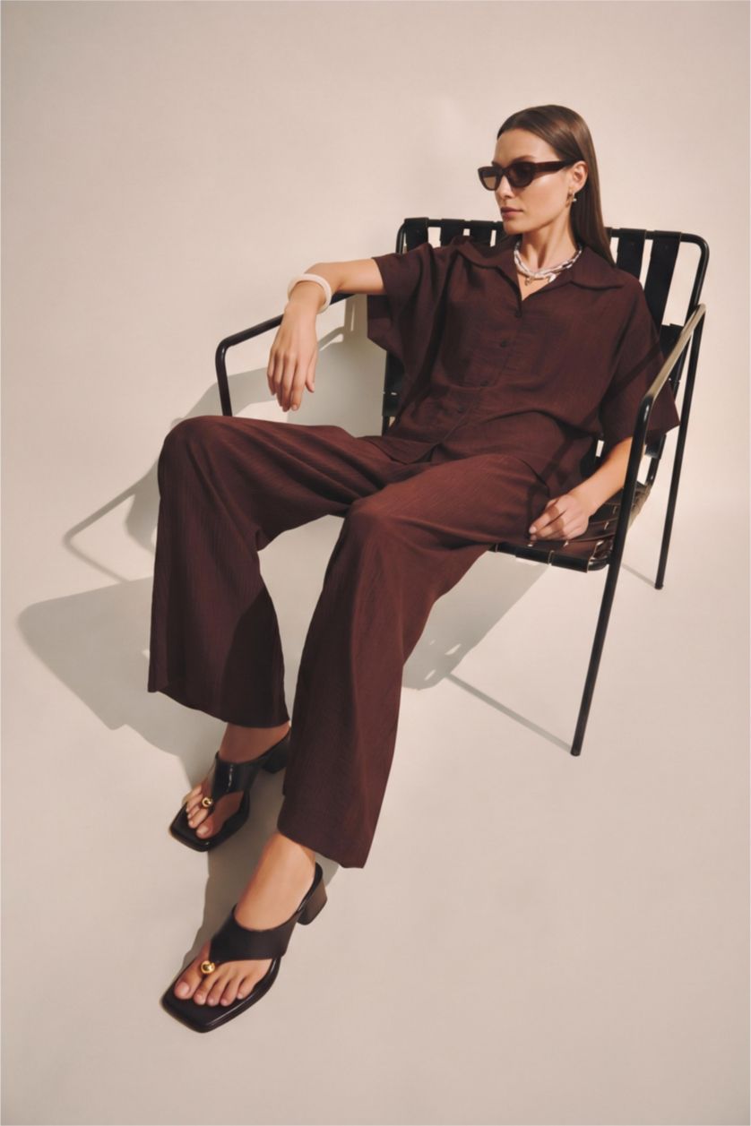 Women Brown Crinkle Fabric Trousers