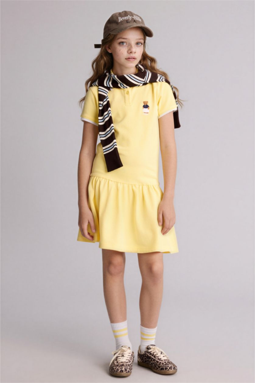 بنات أصفر فاتح فستان بناتي قطن نص ردن