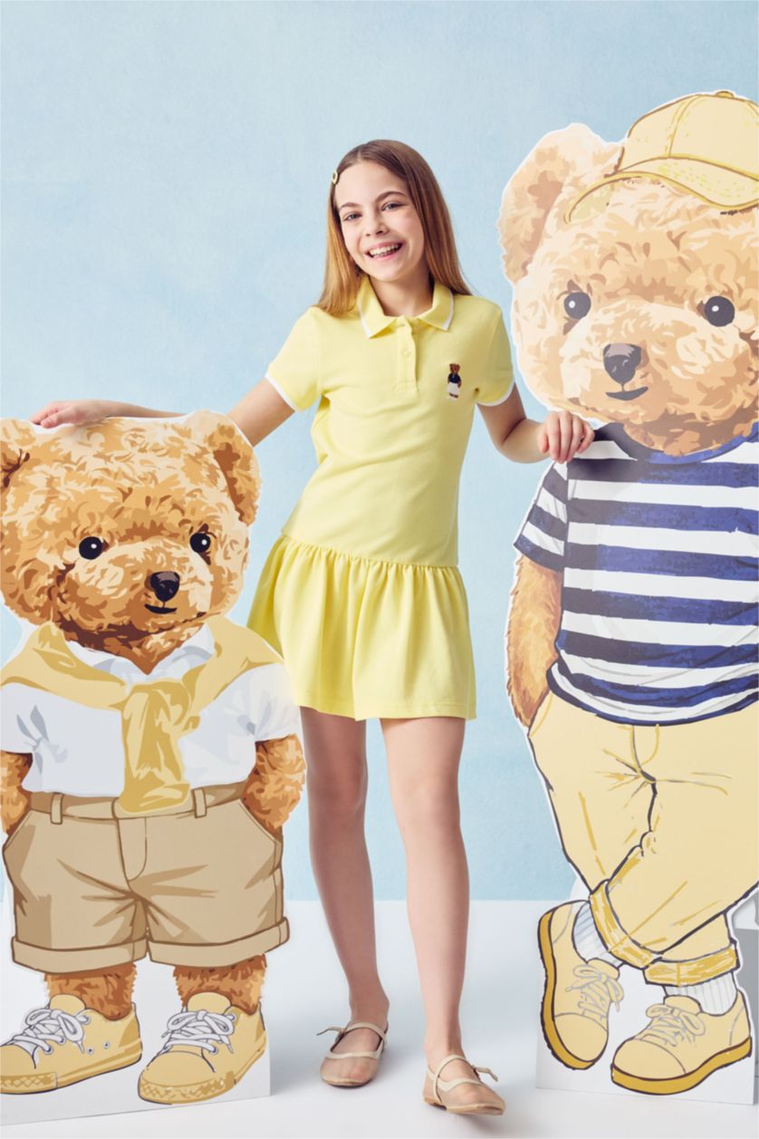 بنات أصفر فاتح فستان بناتي قطن نص ردن