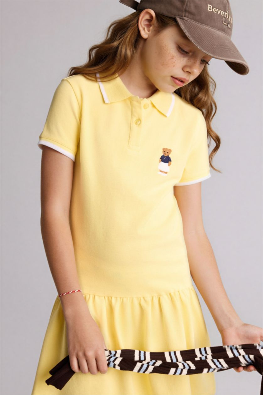 بنات أصفر فاتح فستان بناتي قطن نص ردن