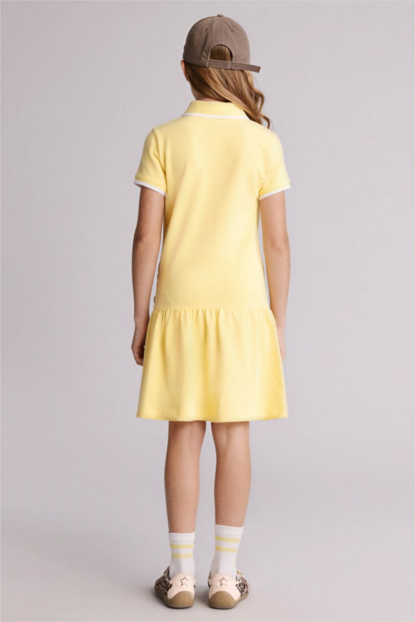 بنات أصفر فاتح فستان بناتي قطن نص ردن