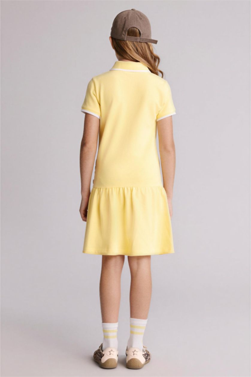 بنات أصفر فاتح فستان بناتي قطن نص ردن