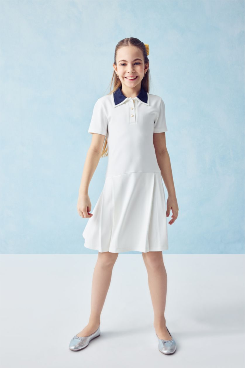 GIRLS & TEENS White فستان بناتي نص كم