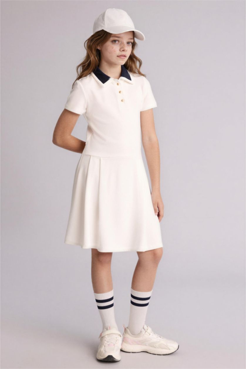 GIRLS & TEENS White فستان بناتي نص كم