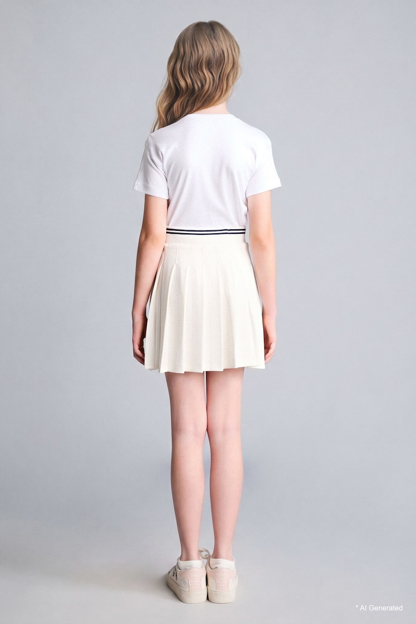بنات أبيض Girl Pleat Knitted Skirt