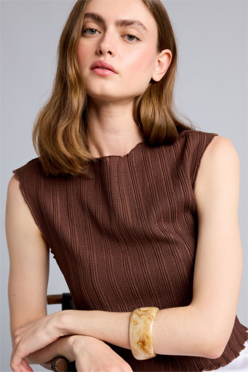 WOMAN Brown تانك توب سليم فيت برقبة مستديرة