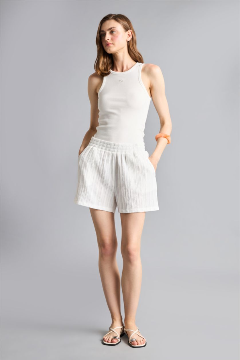 WOMAN Ecru Regular Fit Crepe Shorts
