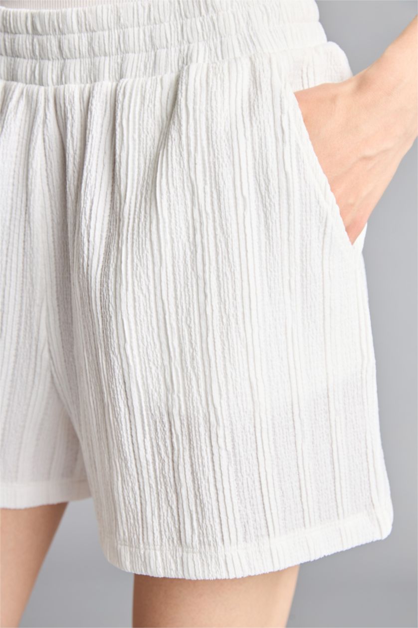 WOMAN Ecru Regular Fit Crepe Shorts