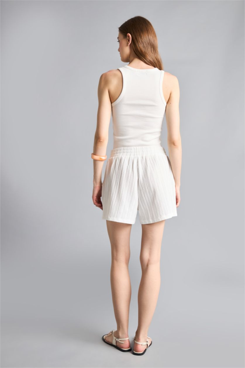 WOMAN Ecru Regular Fit Crepe Shorts