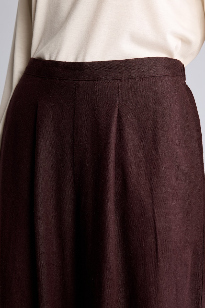 Kadın Kahve Regular Fit Geniş Paça Keten Pantolon