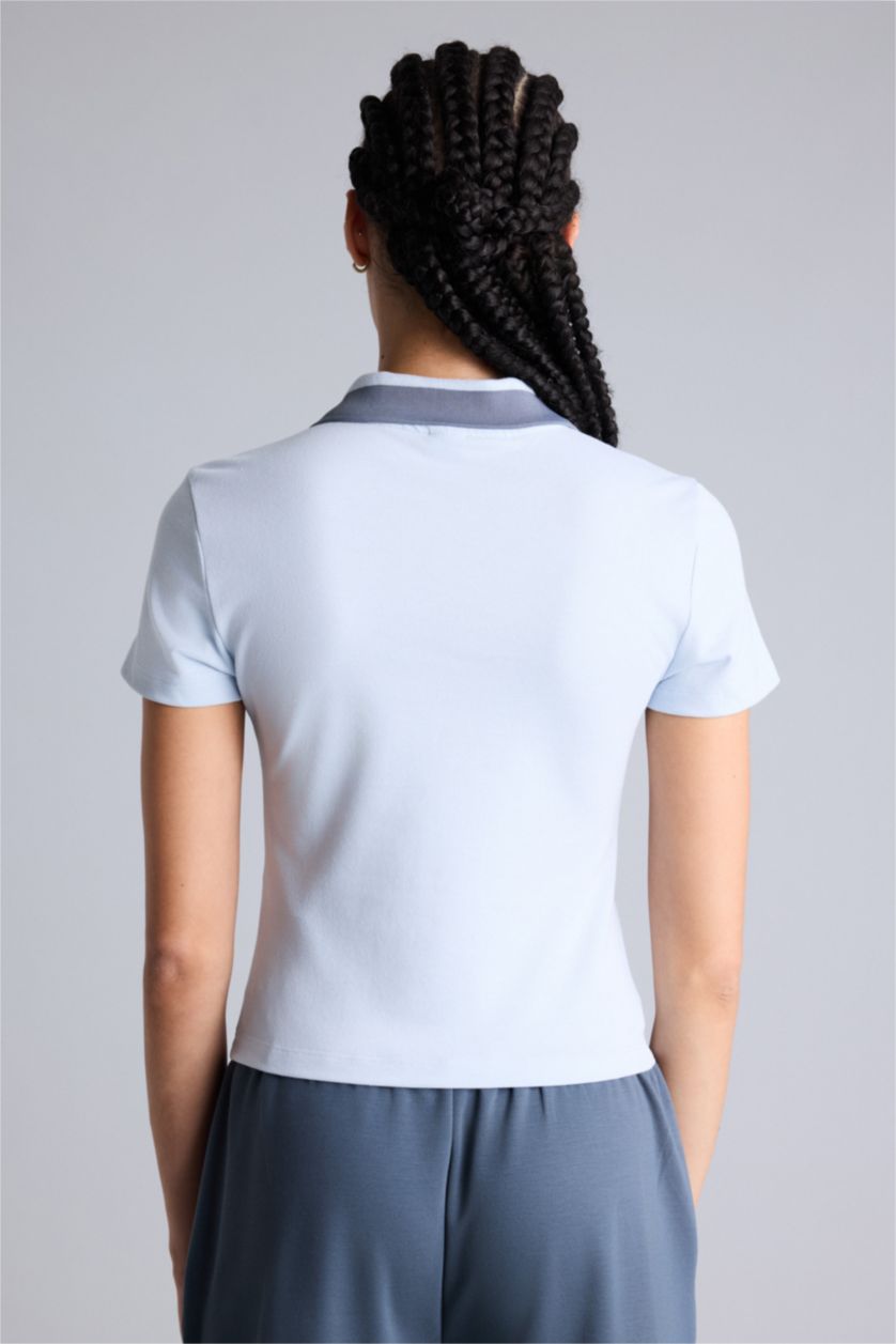 نساء أزرق فاتح تيشيرت بولو نص ردن رياضي نص ردن