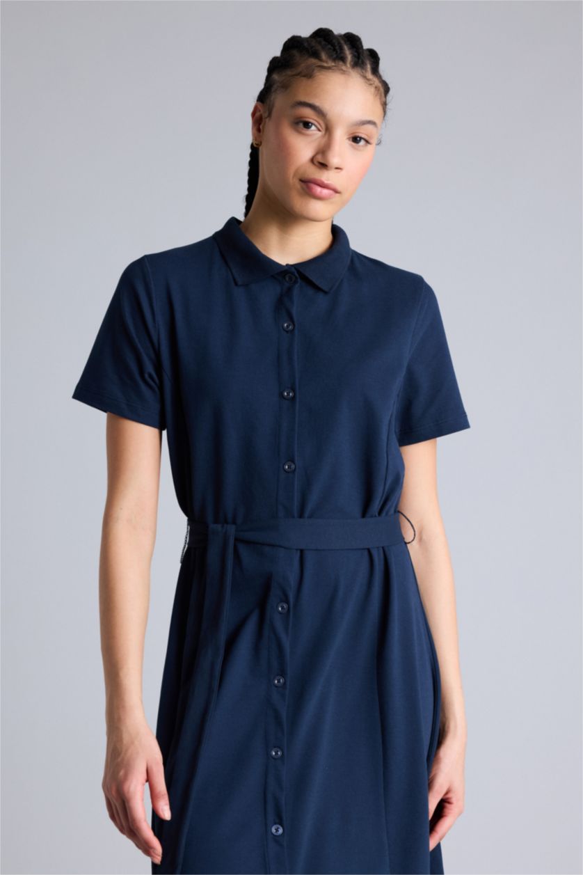 Kadın Lacivert Standart Fıt Pike Elbise