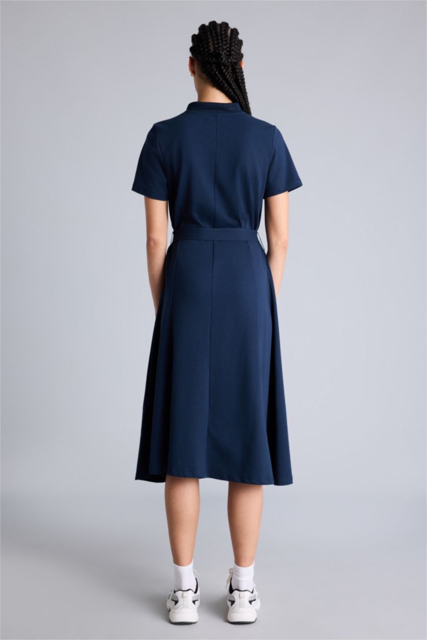 Kadın Lacivert Standart Fıt Pike Elbise