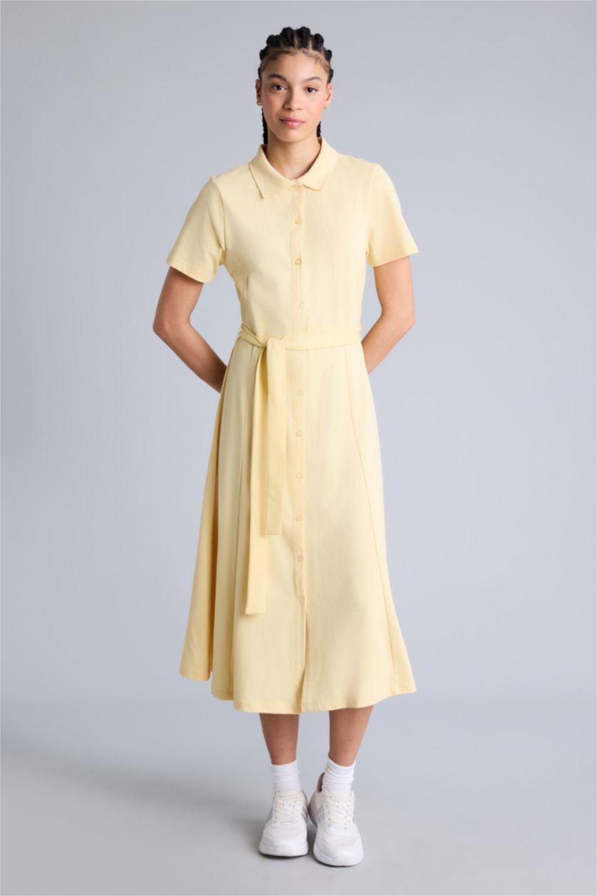 Kadın Açık Sarı Standart Fıt Pike Elbise