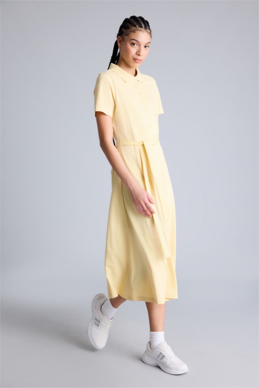 Kadın Açık Sarı Standart Fıt Pike Elbise