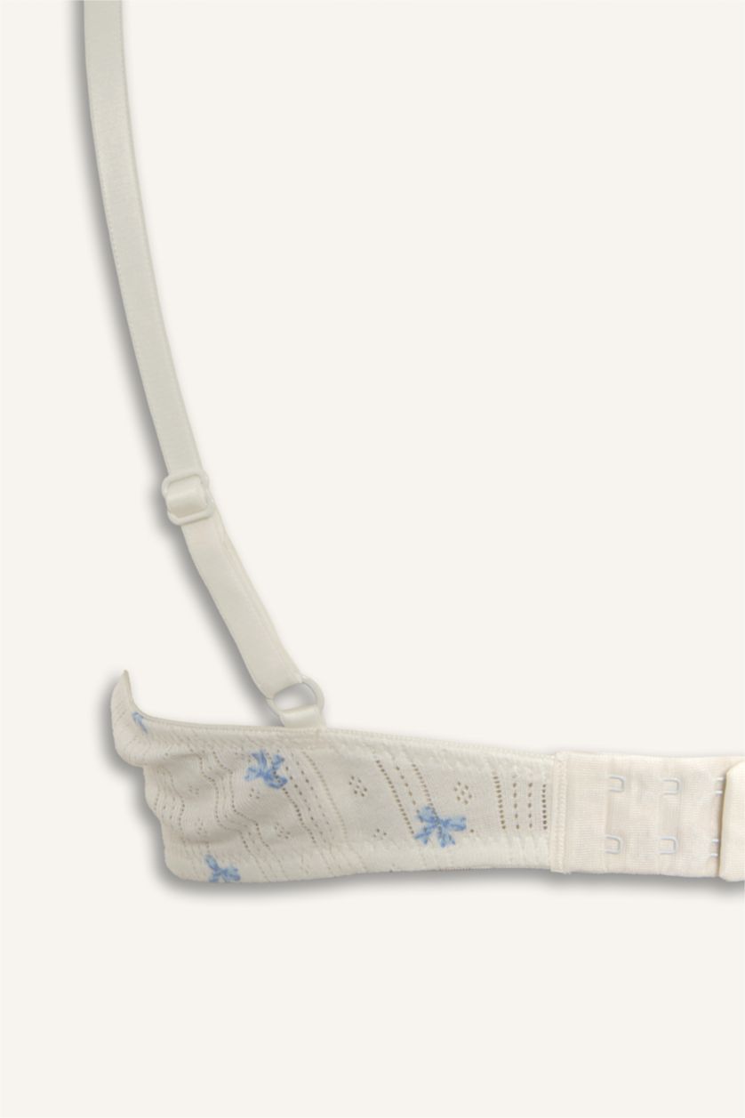 Kadın Kırık Beyaz Dantel Detaylı Kaplı Pedli Balensiz Tişört Bra