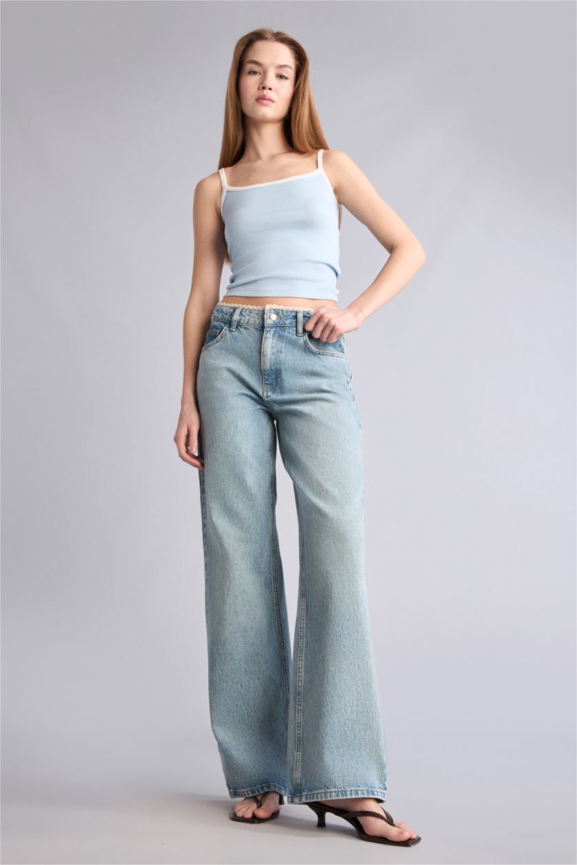 Kadın Açık İndigo Low Rıse Pantolon