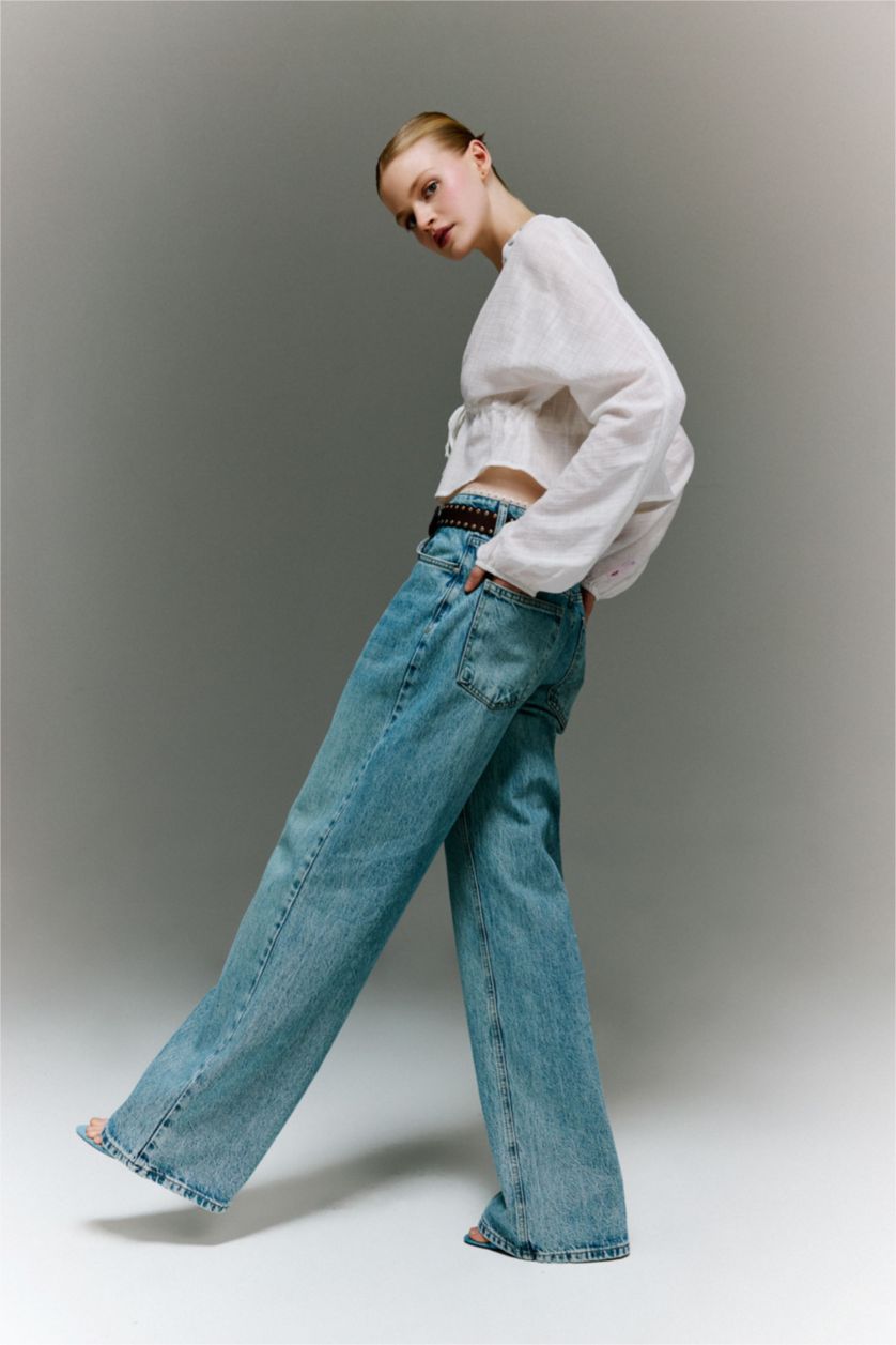 WOMAN Light Indigo Low Rise Wide Leg Trousers