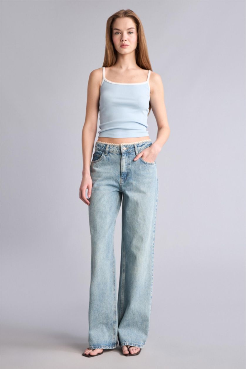 Kadın Açık İndigo Low Rıse Pantolon