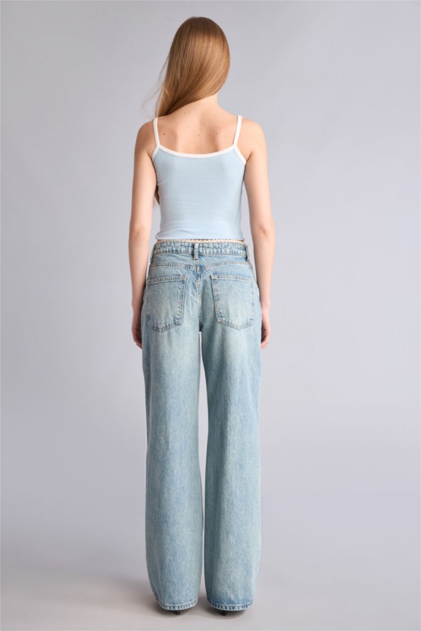 Kadın Açık İndigo Low Rıse Pantolon