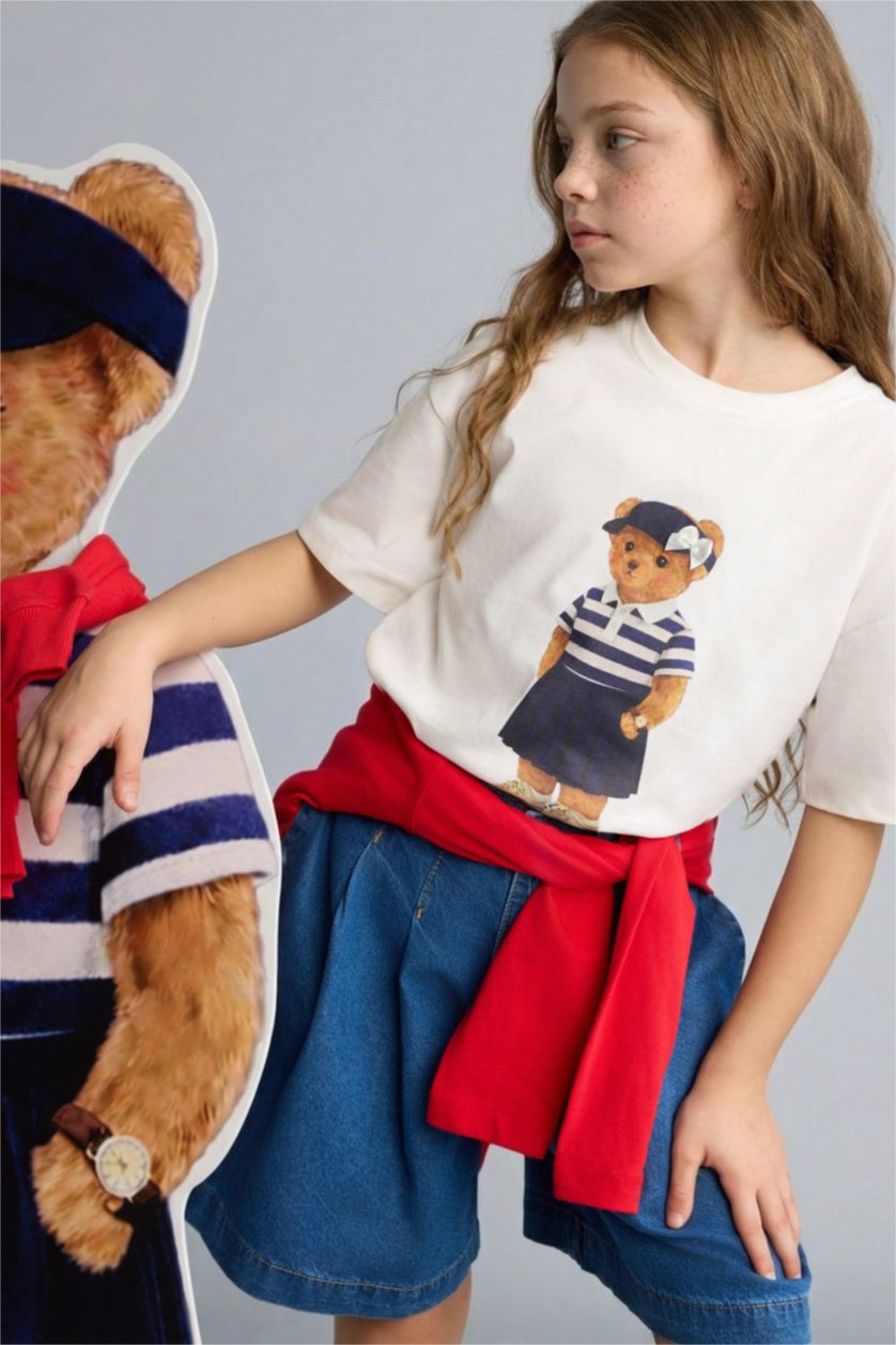 بناتي بيج فاتح تيشيرت بناتي نص كم قصة عادية بطبعة دب