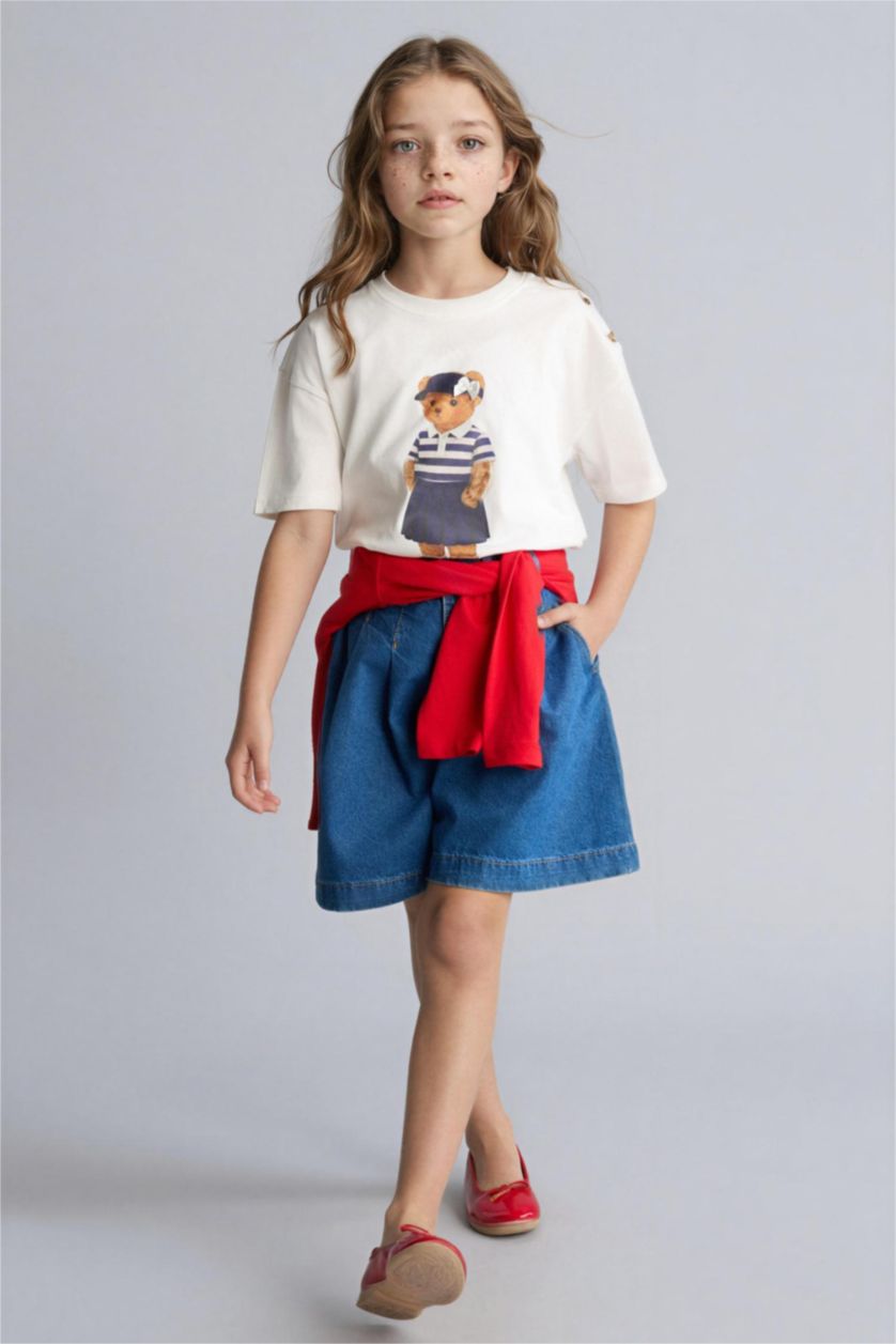 بناتي بيج فاتح تيشيرت بناتي نص كم قصة عادية بطبعة دب