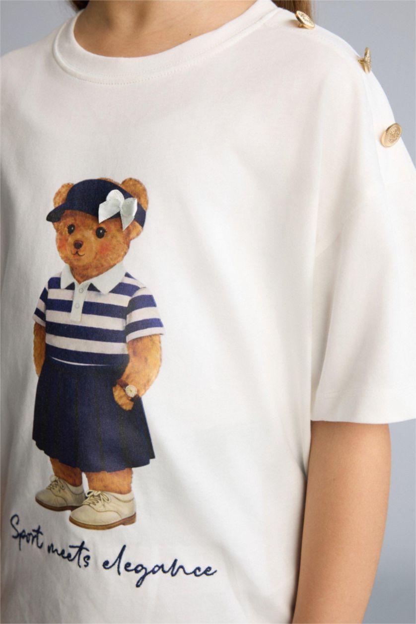 بناتي بيج فاتح تيشيرت بناتي نص كم قصة عادية بطبعة دب