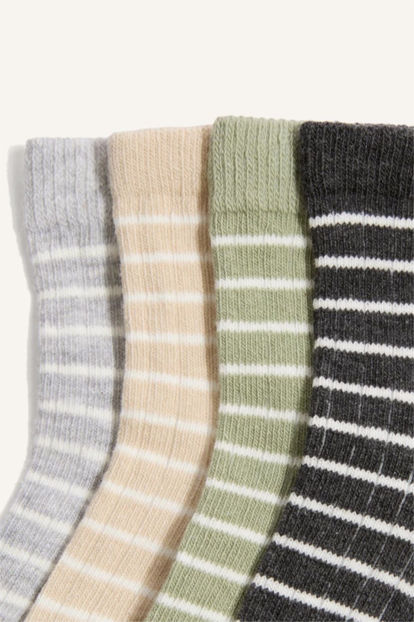 Erkek Bebek Karma Çizgili Dikişsiz 4'lü Pamuklu Uzun Çorap Erkek Bebek