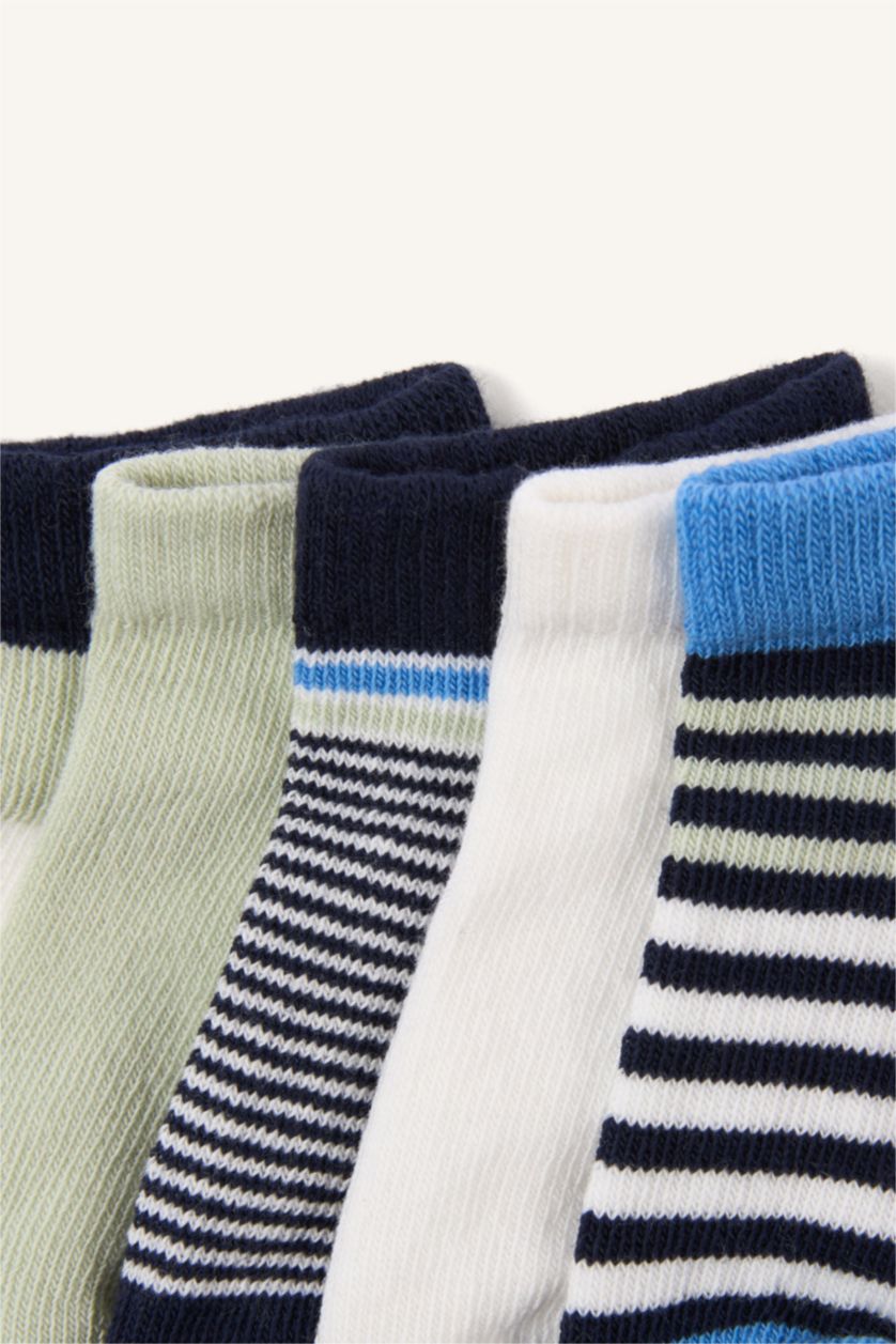 Erkek Bebek Karma Çizgili Dikişsiz 5'li Pamuklu Patik Çorap Erkek Bebek