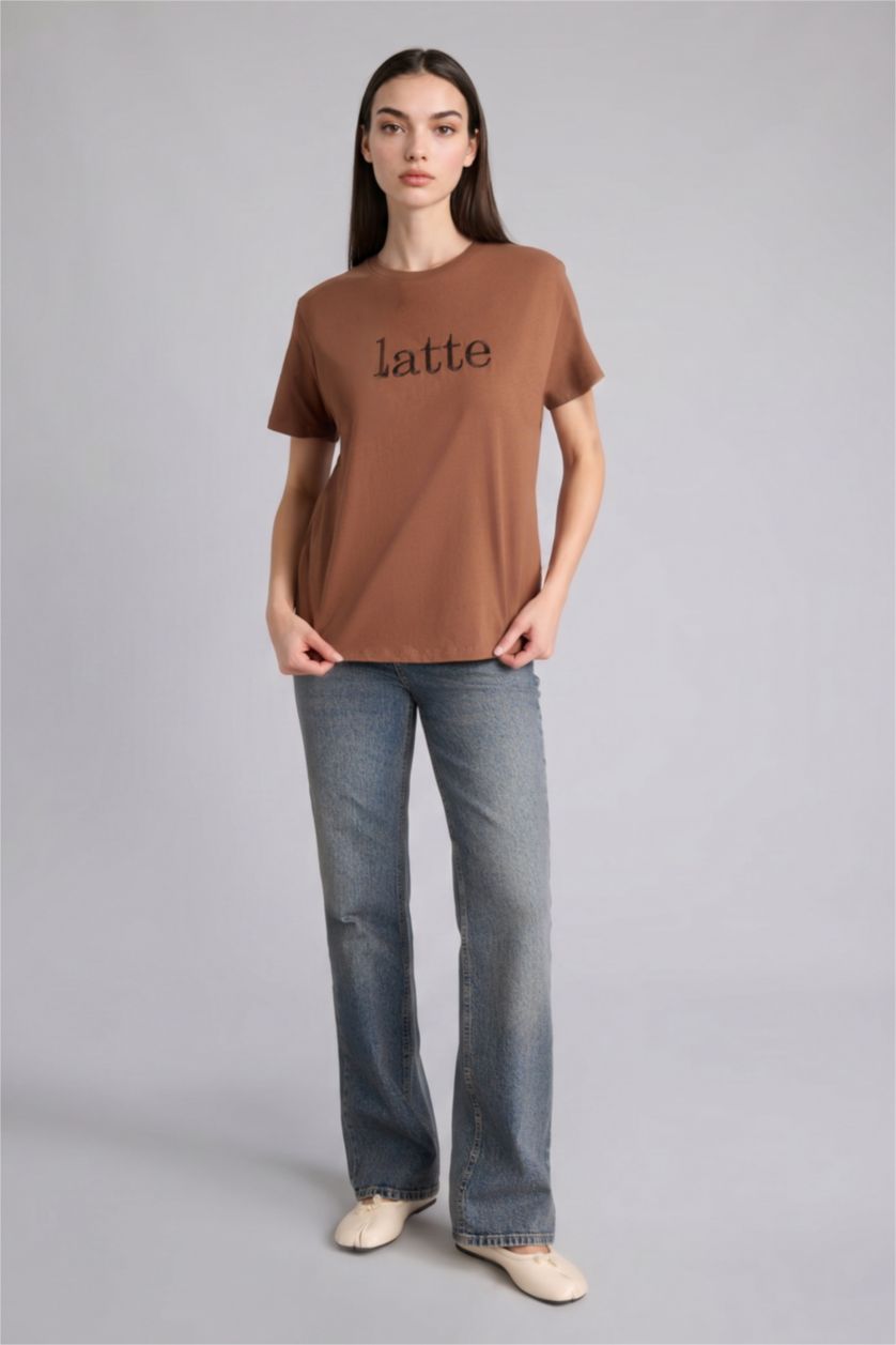 Woman Light Brown Relax Fit Short Sleeve T-Shirt