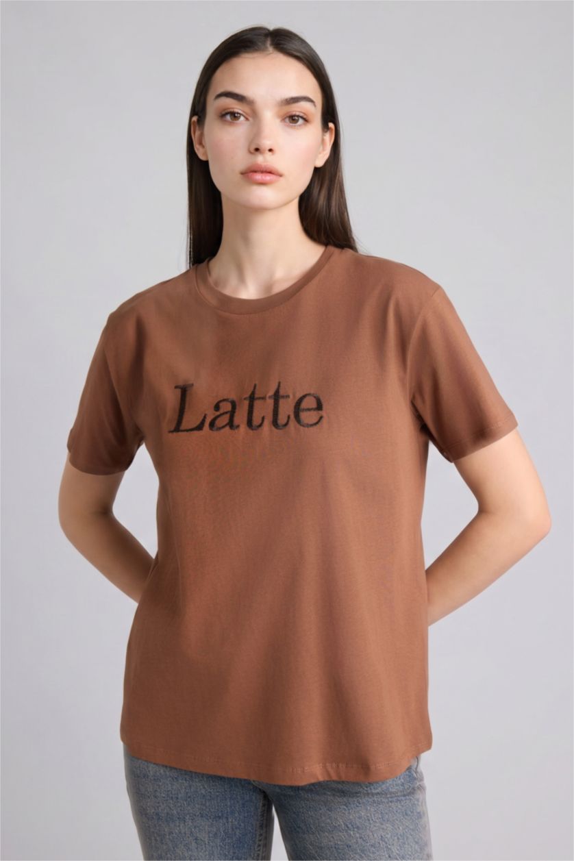 Woman Light Brown Relax Fit Short Sleeve T-Shirt