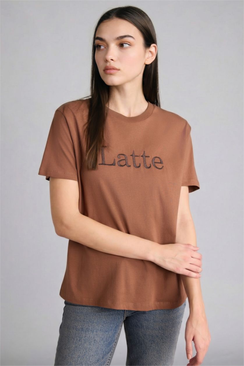 Woman Light Brown Relax Fit Short Sleeve T-Shirt