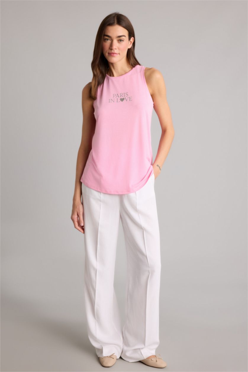 Женщины Розовый Майка Relax Fit с круглым вырезом и принтом-слоганом