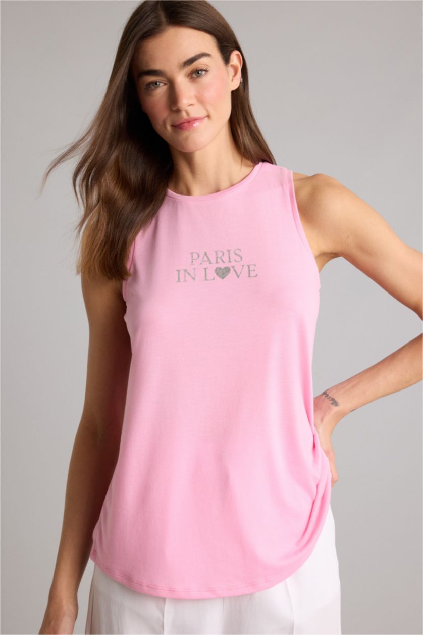 Женщины Розовый Майка Relax Fit с круглым вырезом и принтом-слоганом