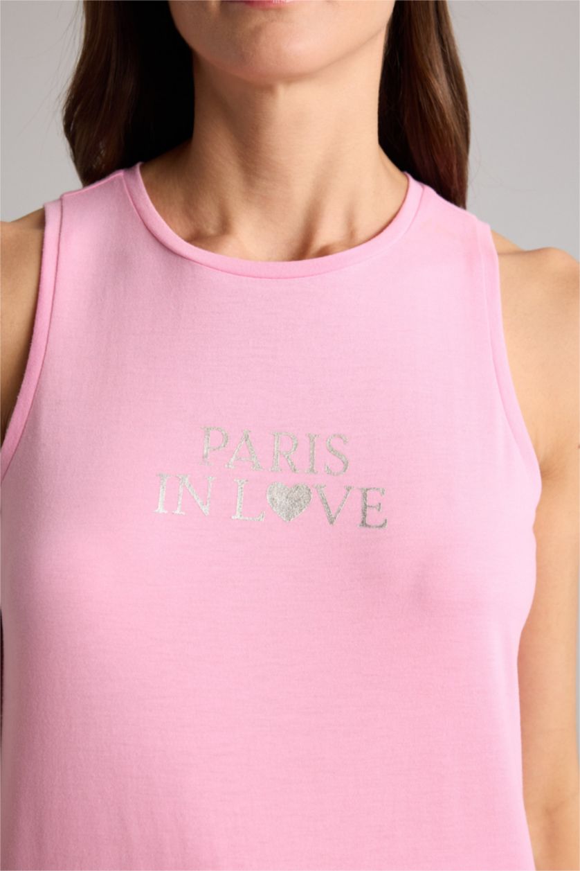 Женщины Розовый Майка Relax Fit с круглым вырезом и принтом-слоганом