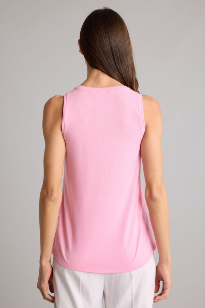 Женщины Розовый Майка Relax Fit с круглым вырезом и принтом-слоганом