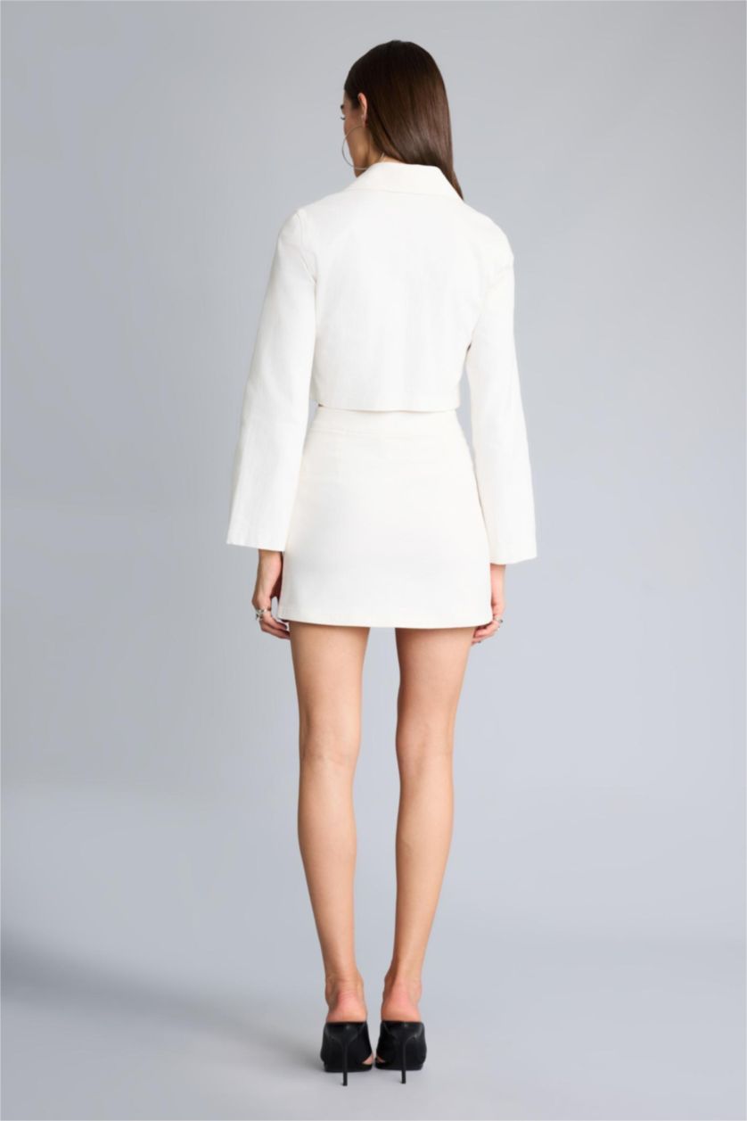 Kadın Ekru Afra x Defacto A Kesim Normal Bel Gabardin Mini Etek