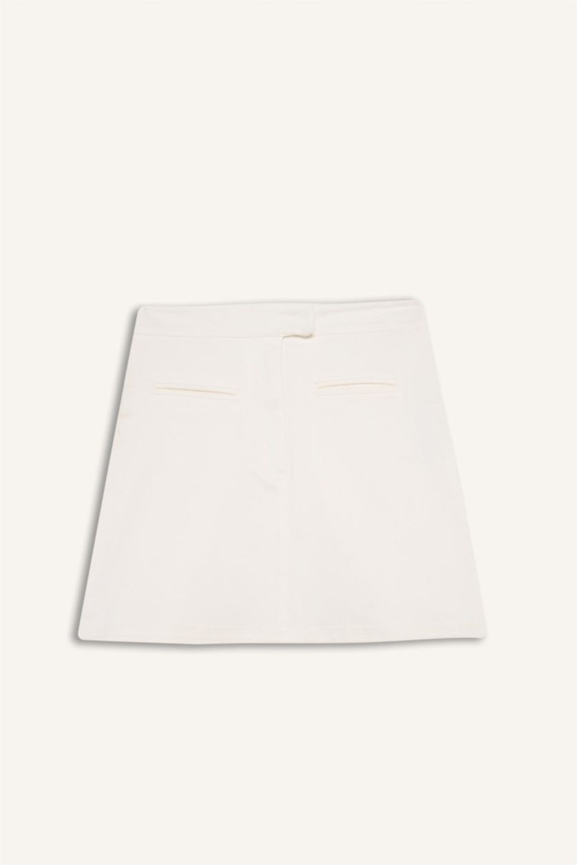 Kadın Ekru Afra x Defacto A Kesim Normal Bel Gabardin Mini Etek