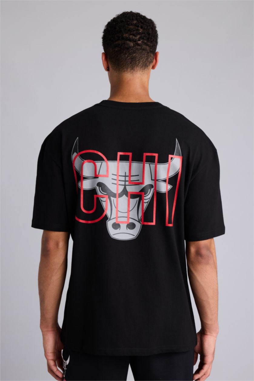HOMME Noir T-shirt NBA Chicago Bulls oversize à manches courtes
