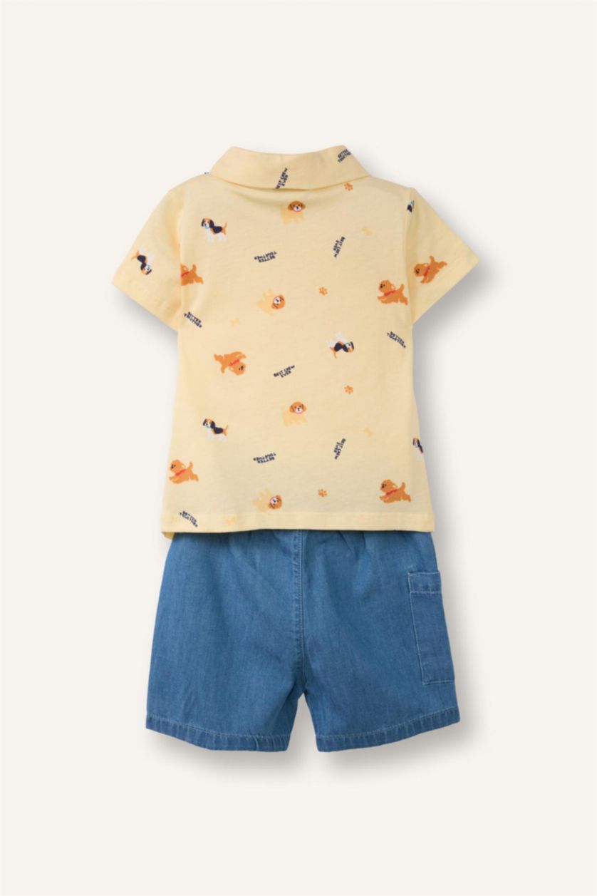 BABY BOY Light Yellow Baby Boy 2 piece Regular Fit Animal Print T-shirt and Shorts Set