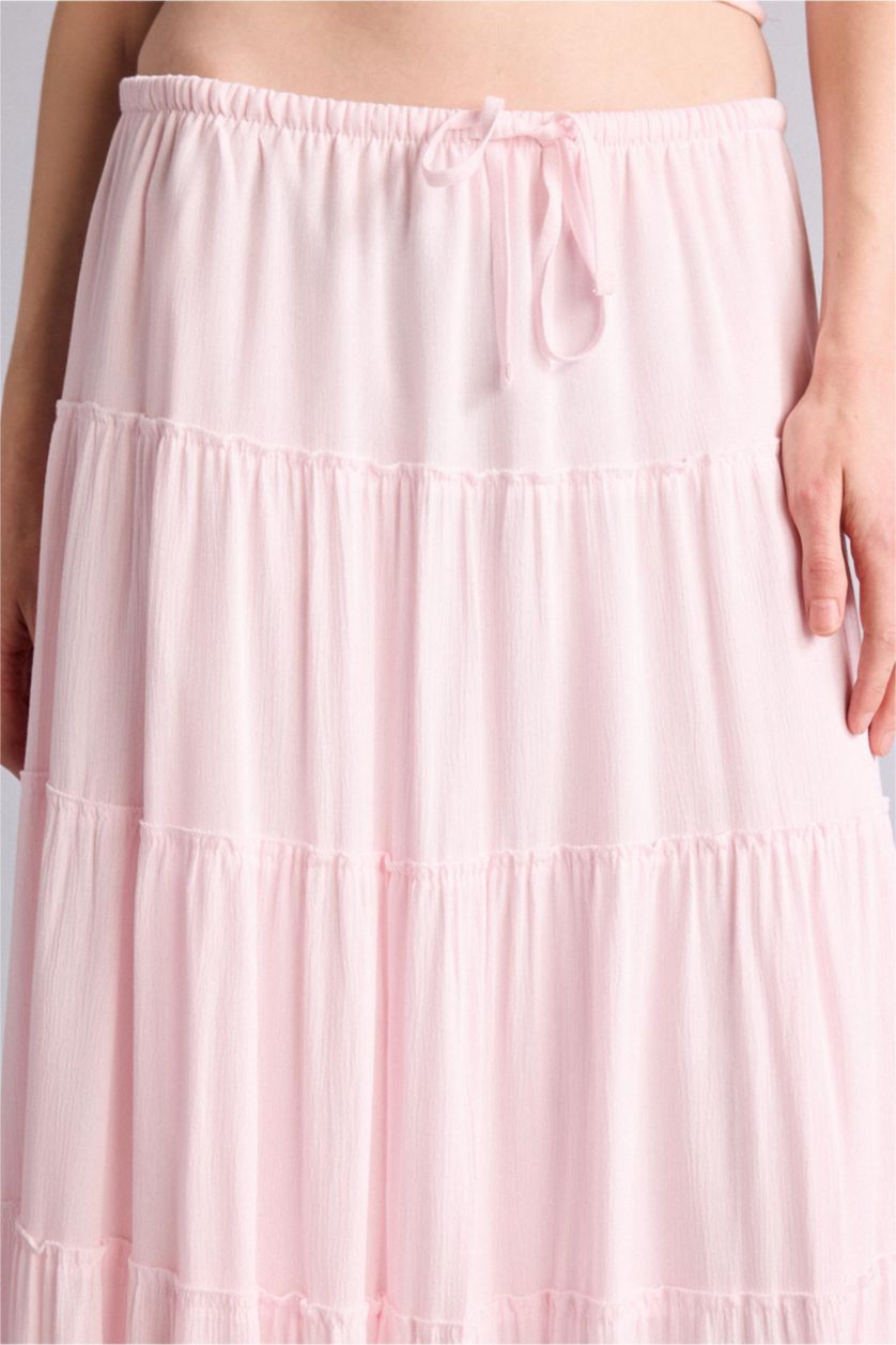 Kadın Açık Pembe Normal Bel Kırışık dokulu Maxi Etek