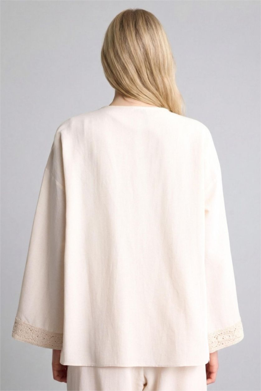 WOMAN Stone Relax Fit Linen Blended Long Sleeve Shirt