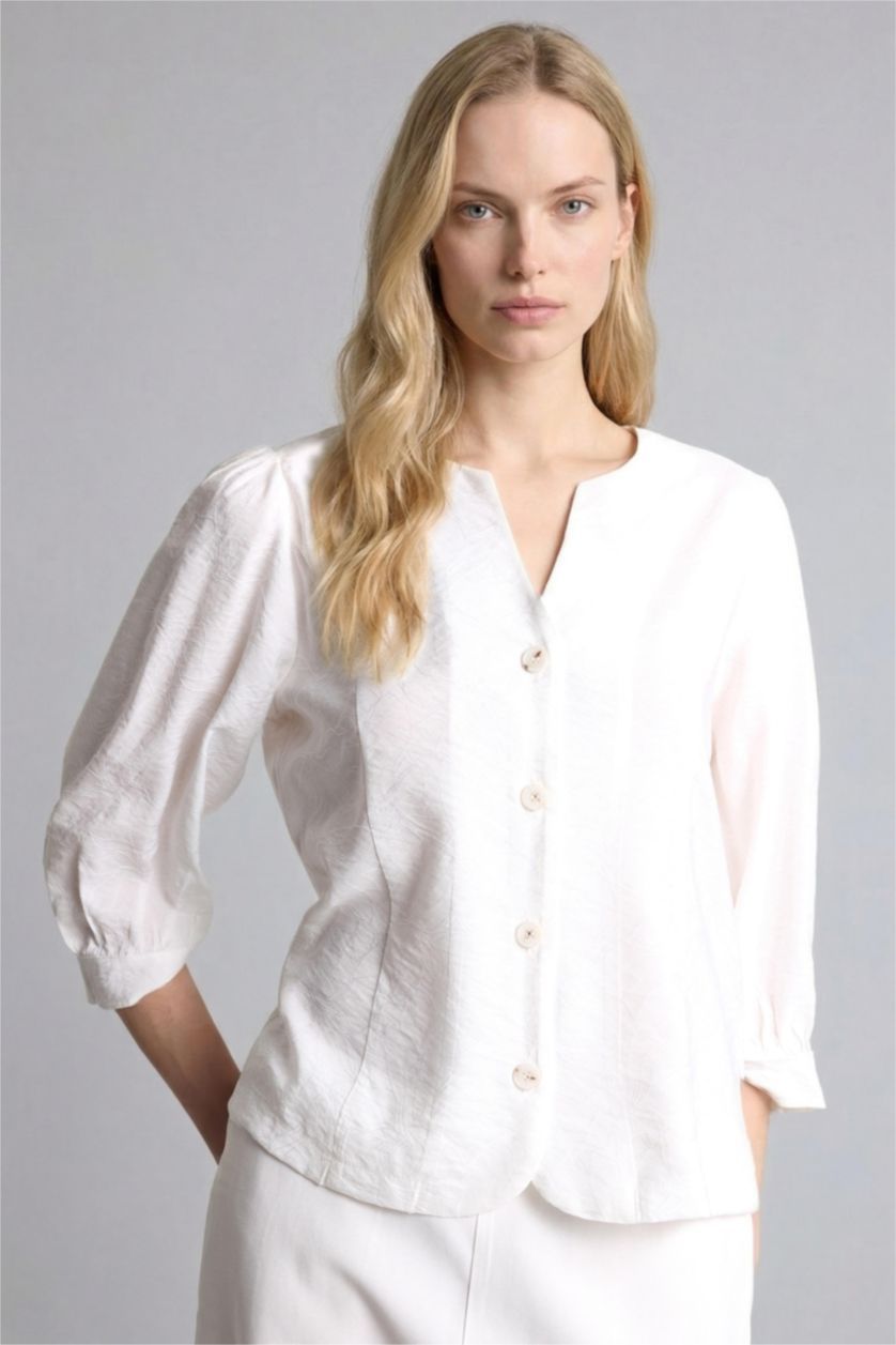 Kadın Ekru Regular Fit Uzun kollu Gömlek