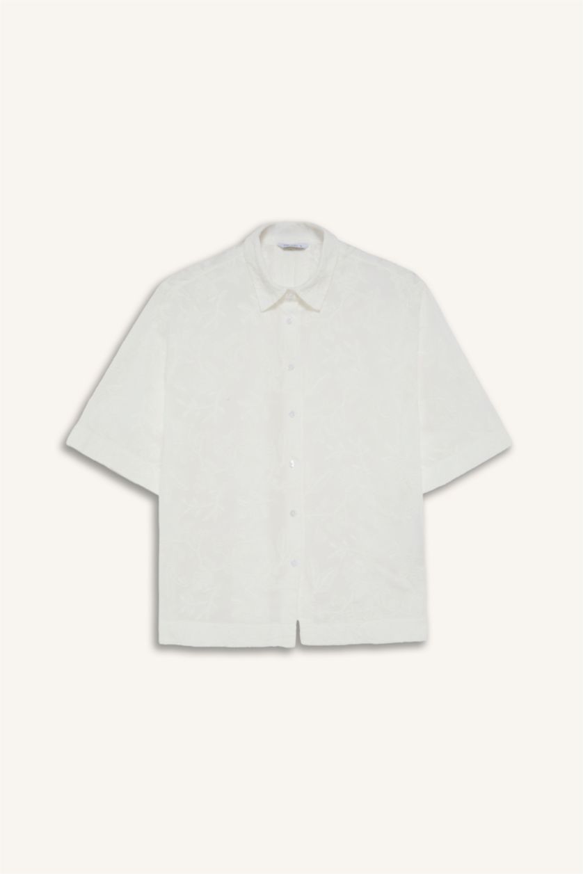 Woman White Regular Fit Embroidered White Shirt
