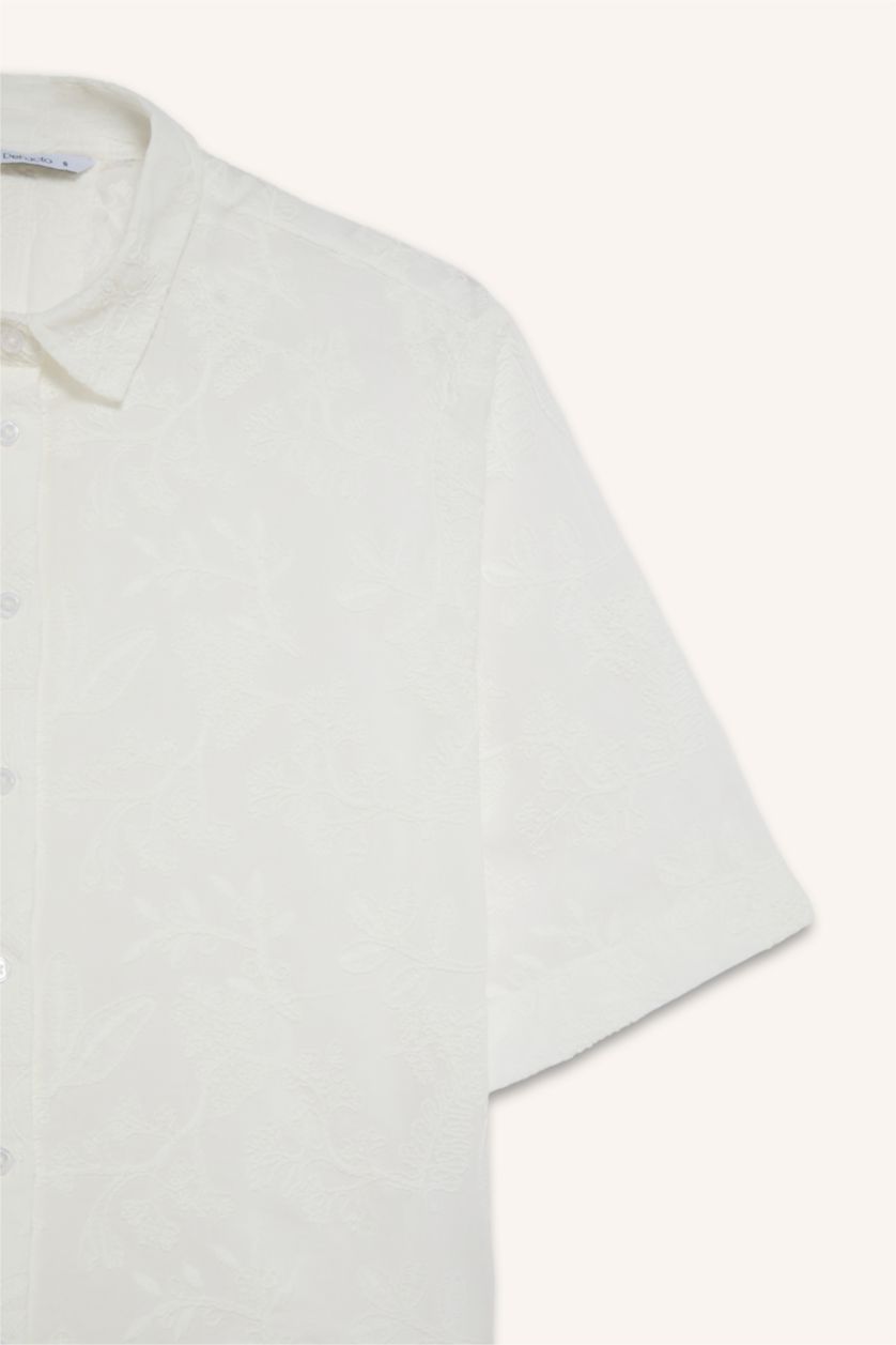 Woman White Regular Fit Embroidered White Shirt